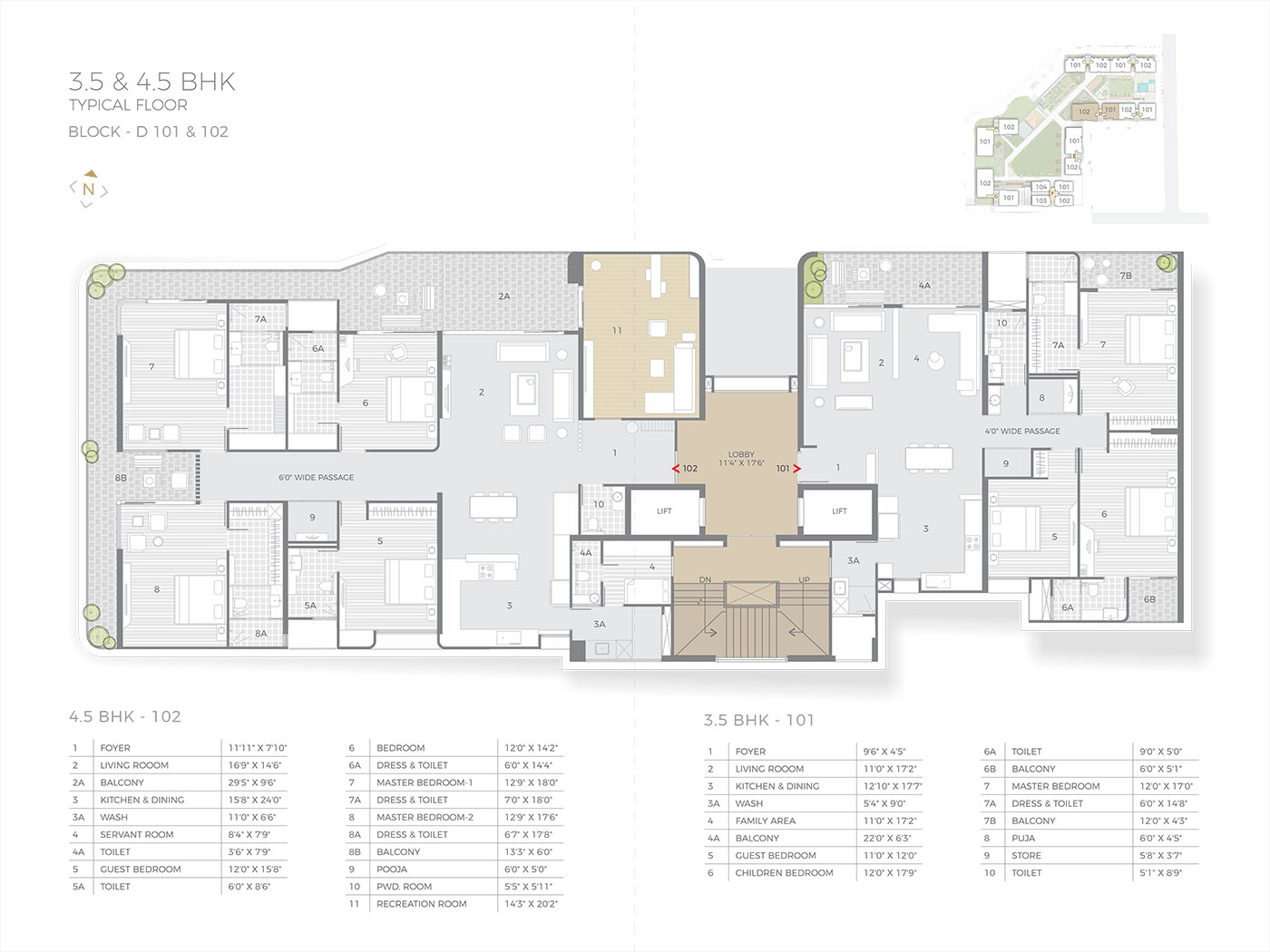 3.5 & 4.5 BHK Typical Floor D 101 & 102