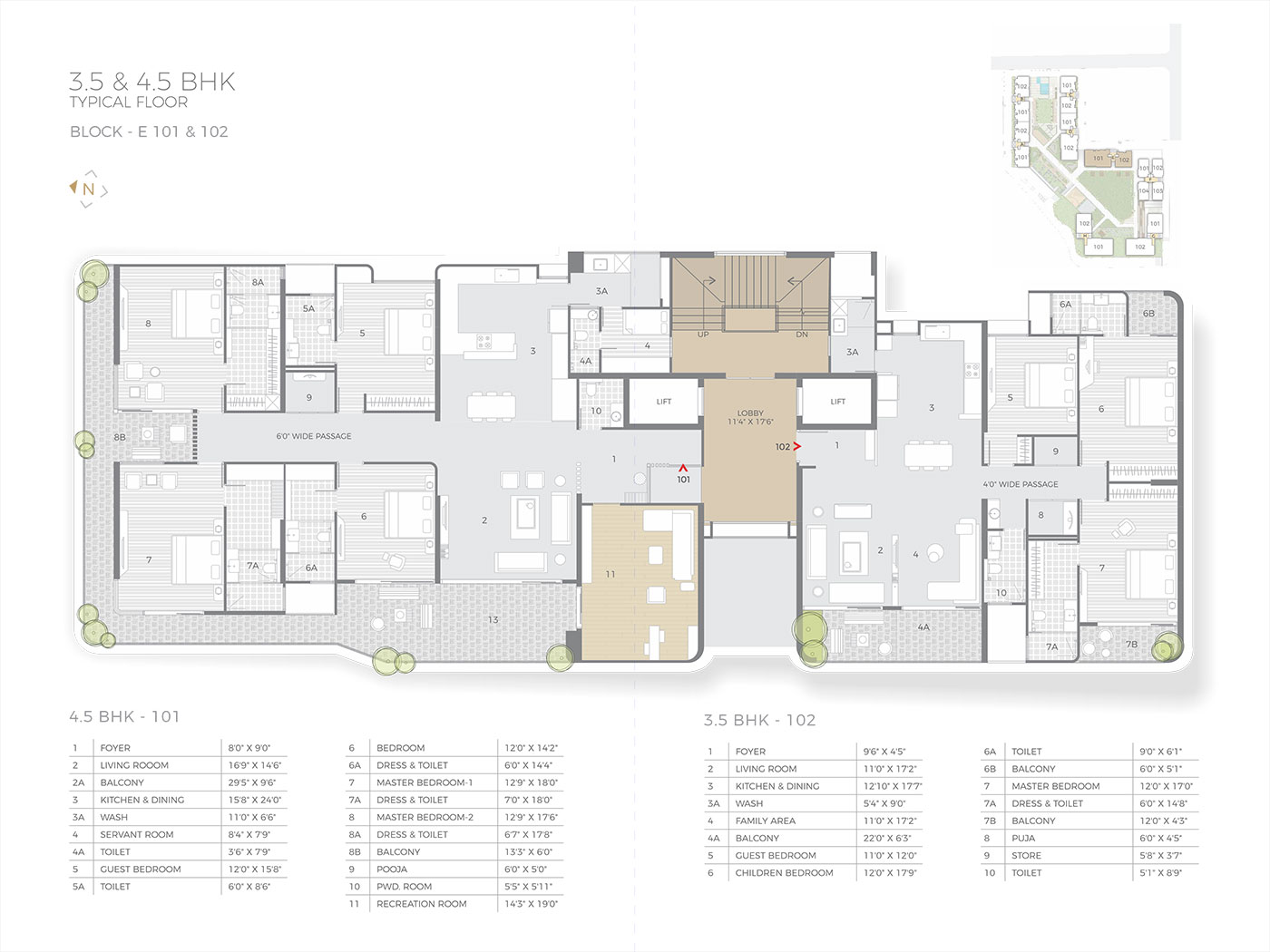 3.5 & 4.5 BHK Typical Floor E 101 & 102