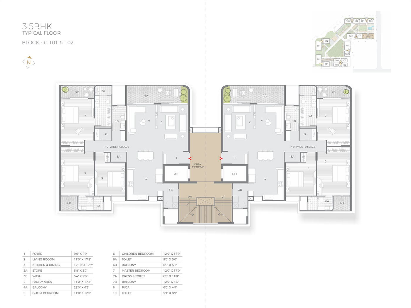 3.5 BHK Typical Floor C 101 & 102