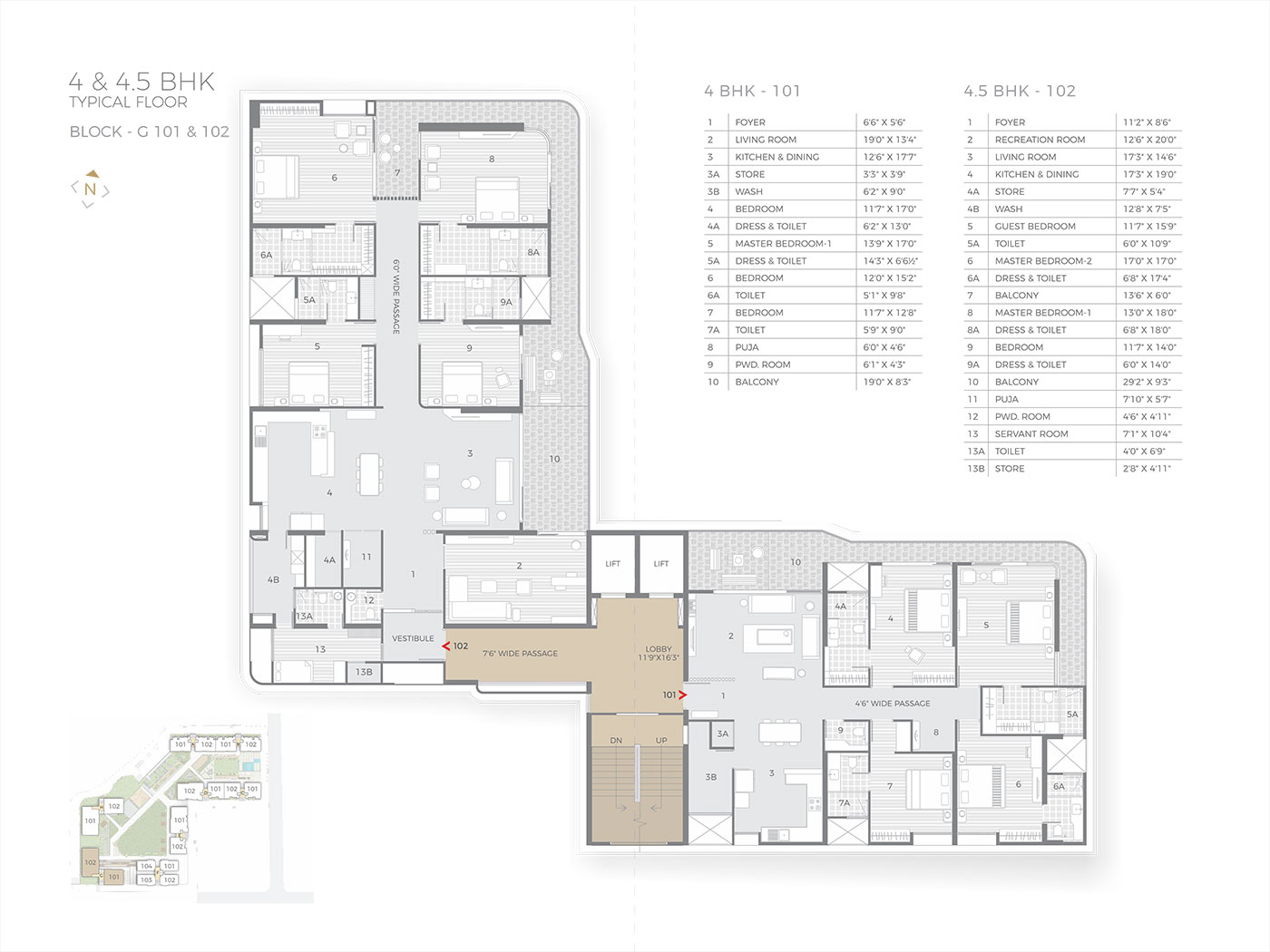 4 & 4.5 BHK Typical Floor G 101 & 102