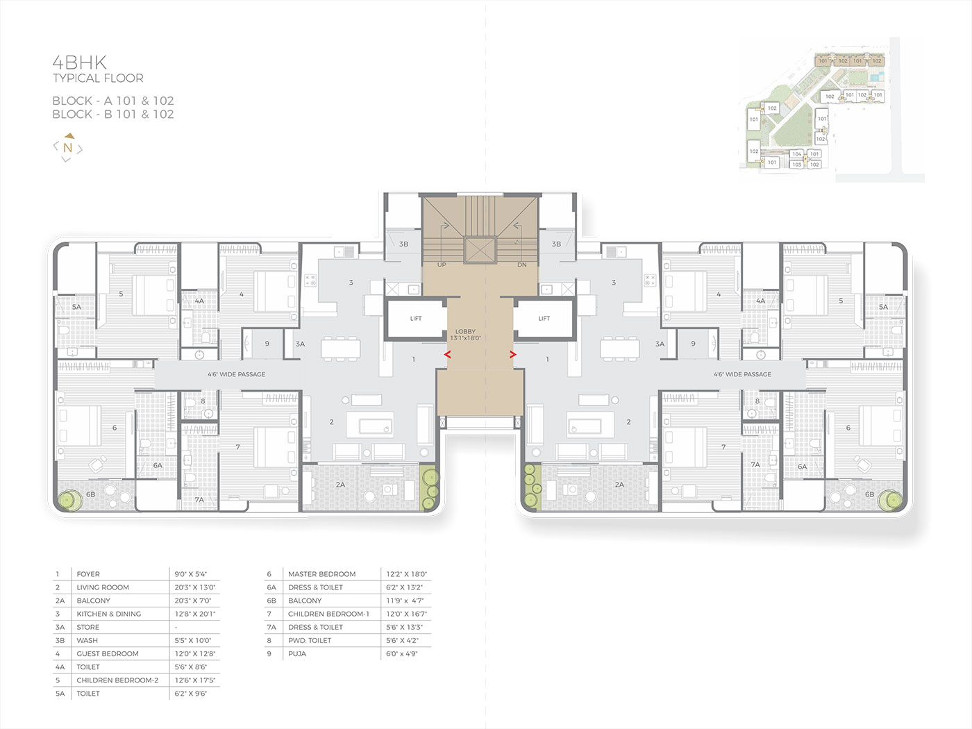 4 BHK Typical Floor A,B 101 & 102